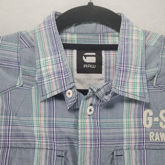 sz S G-Star Raw Viktor Chambray Plaid Men's Button Down Shirt - Picture 9 of 14